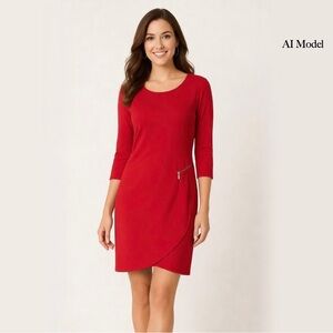 Joan Vass - Red Cotton Dress with Faux Zipper